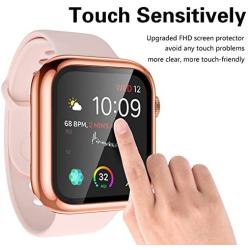 【3 Pack】 Easuny Hard Case Cover Design for Apple Watch Series 3 Series 2 1 38mm with Built-in Glass Screen Protector - Overall Protective Accessories for iWatch Women Men,Black Rose-Gold Colorful