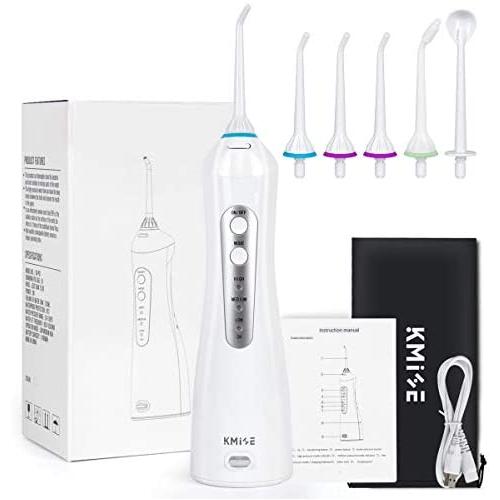 Kmise Water Flosser Pick Professional Cordless Dental Oral Irrigator - 200ML Portable and Rechargeable IPX7 Waterproof 3 Modes with 6 Jet Tips for Travel Home Use (Blue)
