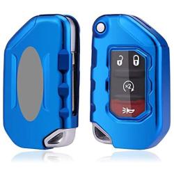 Royalfox(TM) 2/3/4 Buttons Soft TPU flip Folding Remote Key Fob case Cover for Jeep 2020 2021 Gladiator JT Sahara JLU, for 2018 2019 2020 2021 Jeep Wrangler JL JLU Rubicon (Blue)
