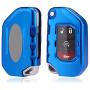 Royalfox(TM) 2/3/4 Buttons Soft TPU flip Folding Remote Key Fob case Cover for Jeep 2020 2021 Gladiator JT Sahara JLU, for 2018 2019 2020 2021 Jeep Wrangler JL JLU Rubicon (Blue)