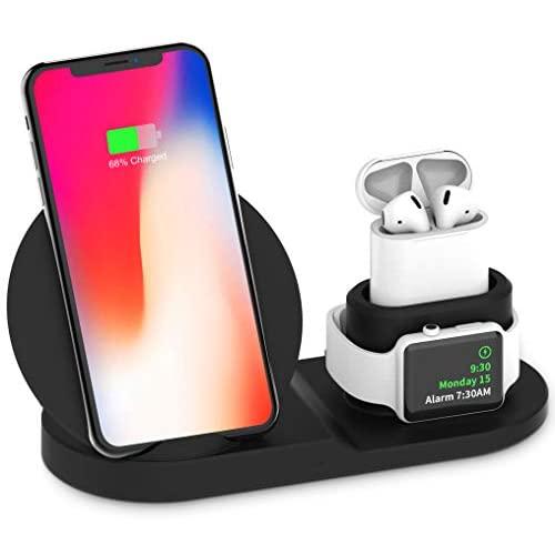 Wireless Charger, 3 in 1 Charging Station for Apple, Wireless Charging Stand Apple Watch Charger for Apple Watch and iPhone Airpod Compatible for iPhone X/XS/XR/Xs Max/8 Plus iWatch Airpods-Black