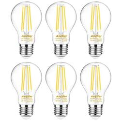 Ascher Dimmable E26 LED Filament Light Bulbs, 60 Watt Equivalent, Dimmable E26 LED Filament Light Bulbs, Daylight White 4000K, Classic Clear Glass, A19 LED Light Bulb, 6 Pack