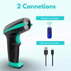 NADAMOO 2D Wireless Barcode Scanner with Stand QR Code Scanner USB Cordless Image Reader, Capture 1D 2D QR PDF417 Bar Codes from Paper and Screen, with Auto Sensing for Supermarket Library Inventory