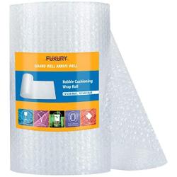 Fuxury Bubble Cushioning Wrap Roll Air Bubble Roll 1 Roll 36 Feet,Perforated Every 12'',Included 10 Fragile Sticker Labels for Packaging Moving Shipping Boxes Supplies