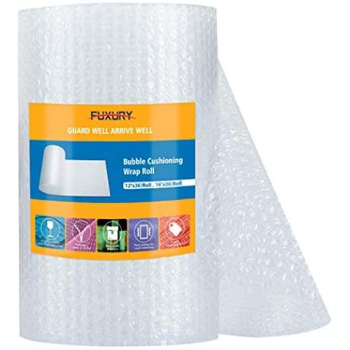 Fuxury Bubble Cushioning Wrap Roll Air Bubble Roll 1 Roll 36 Feet,Perforated Every 12'',Included 10 Fragile Sticker Labels for Packaging Moving Shipping Boxes Supplies