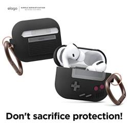 elago AW5 Compatible with Airpods Pro Case, Classic Handheld Game Console Design Case with Keychain, Durable Silicone Construction [US Patent Registered] [Black]