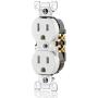Leviton T5320-W Straight Blade Tamper Resistant Duplex Receptacle, 125 V, 15 A, 2 Pole, 3 Wire, 1 Pack, White