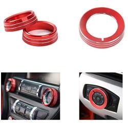 TopDall Red Aluminum Headlight Volume Tune Control Knob Cover Ring Trim Interior Accessories for Ford Mustang
