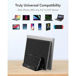 Vertical Laptop Stand - AboveTEK - 3 Slots for Computer, Tablet, Phone - Fits All Laptop Models （up to 17.3''） - Heavy Duty Polished Aluminum Desktop Holder - Anti Slide Silicone Grips - Black
