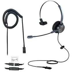 Emaiker Wired Telephone Deskphone Headset Mono Landline Headphone with Noise Canceling Microphone & RJ9 QD Cord Work for Avaya Aastra Alcatel Lucent AltiGen Comdial Digium Gigaset InterTel Fanvil,LG