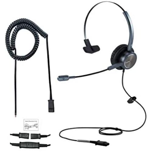 Emaiker Wired Telephone Deskphone Headset Mono Landline Headphone with Noise Canceling Microphone & RJ9 QD Cord Work for Avaya Aastra Alcatel Lucent AltiGen Comdial Digium Gigaset InterTel Fanvil,LG
