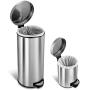 NINESTARS CB-SOT-30-1/5-1 Step-on Trash Can Combo Set, 8 Gal 30L & 1.2 Gal 5L, Stainless Steel Base (Round, Stainless Steel Lid)