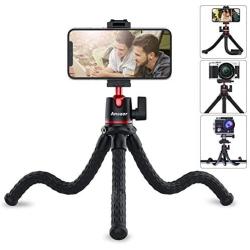 Phone Tripod, Anozer Flexible Tripod with Universal Clip&Cold Shoe Mount,Adjustable Mini Tripod Stand Holder Compatible with iPhone/Android/Camera/GoPro, iPhone Tripod for Live Streaming YouTube