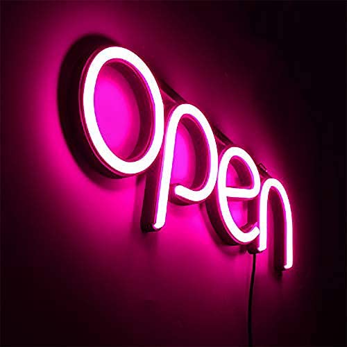 LED Open Sign,16x6 inch Open Sign for Business,with Multiple Flashing Modes, Ideal for Restaurant, Bar, Salon and More,24V/1A Power Supply，with Open/Close Sign (Purple)
