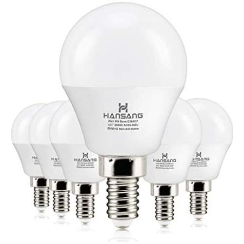 6 watt(60w Equivalent) Hansang LED Bulbs Light E12 Screw Base Candelabra Round Bulb 600 Lumen,High CRI,Daylight 5000K,G14 Decorative Bulb Non dimmable for Ceiling Fan 120V Pack of 6 (Daylight 5000K)