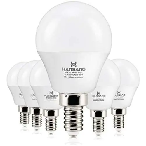 6 watt(60w Equivalent) Hansang LED Bulbs Light E12 Screw Base Candelabra Round Bulb 600 Lumen,High CRI,Daylight 5000K,G14 Decorative Bulb Non dimmable for Ceiling Fan 120V Pack of 6 (Daylight 5000K)