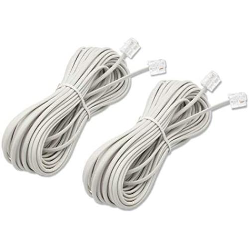 RJ11 6P2C Telephone Line Cord Phone Extension Straight Cable Wire 6p2c Pin Plug Male to Male plug Modular Landline Cable Fax Modem, 10M/ 32Feet Long White (2 of Pack)
