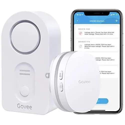 Govee WiFi Water Sensor, 100dB Adjustable Audio Alarm and Smart App Alerts, Leak and Drip Alert with Email, for Home, Basement Govee WiFi Water Sensor, 100dB Adjustable Audio Alarm and Smart App Alerts, Leak and Drip Alert with Email, for Home, Basement