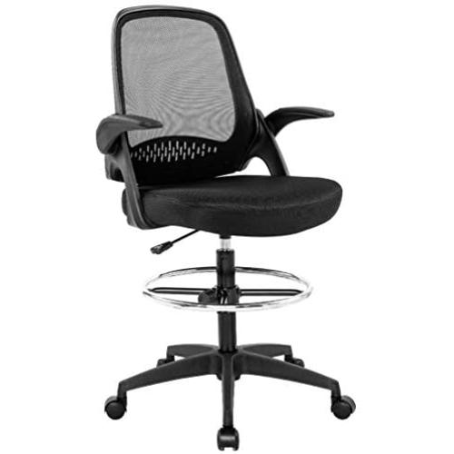 Drafting Chair Tall Office Chair Standing Desk Chair Mesh Computer Chair Adjustable Height with Lumbar Support Flip Up Arms Swivel Rolling Executive Chair,Black