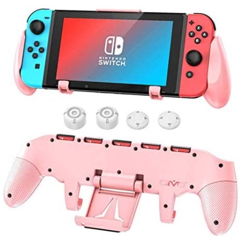Switch Pink Grip Compatible with Nintendo Switch, OIVO Ergononmic Hand Grip, Upgraded with Adjustable Stand for Nintendo Switch- Pink