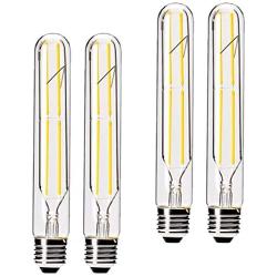 Dimmable 6W Tubular LED Bulbs, 3000K Warm White,Edison Style Filament Light Bulb, T10 Vintage Bulb 60 Watt Equivalent, E26 Medium Base 550LM,Clear Glass Cover, 7.3in(185mm),4-Pack