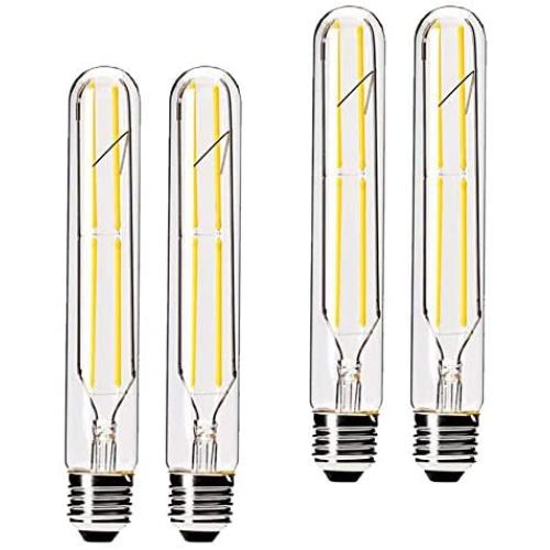 Dimmable 6W Tubular LED Bulbs, 3000K Warm White,Edison Style Filament Light Bulb, T10 Vintage Bulb 60 Watt Equivalent, E26 Medium Base 550LM,Clear Glass Cover, 7.3in(185mm),4-Pack