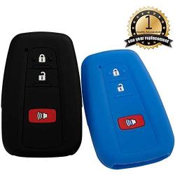 Lcyam Black Blue Soft Material Silicone Key Fob Cover Case 3 Button Fits for Toyota Prius Avalon Corolla Camry RAV4 Smart Keyless Remote