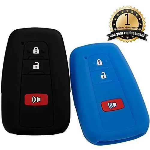 Lcyam Black Blue Soft Material Silicone Key Fob Cover Case 3 Button Fits for Toyota Prius Avalon Corolla Camry RAV4 Smart Keyless Remote