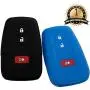 Lcyam Black Blue Soft Material Silicone Key Fob Cover Case 3 Button Fits for Toyota Prius Avalon Corolla Camry RAV4 Smart Keyless Remote