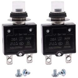 mxuteuk 2Pcs 20Amp Circuit Breakers Push Button Manual Reset 125/250V AC 50V DC, L1 Series Overload Protector Switch Thermal Circuit Breakers with Waterproof Button Caps L1-ls-20A