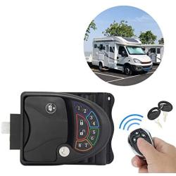 RV keyless Entry Door Lock Handle Latch with 20m Remote Controller,Zinc Alloy Keyless RV Door Handle for Travel Trailer Camper Bus Yacht Truck with Keypad & Fob