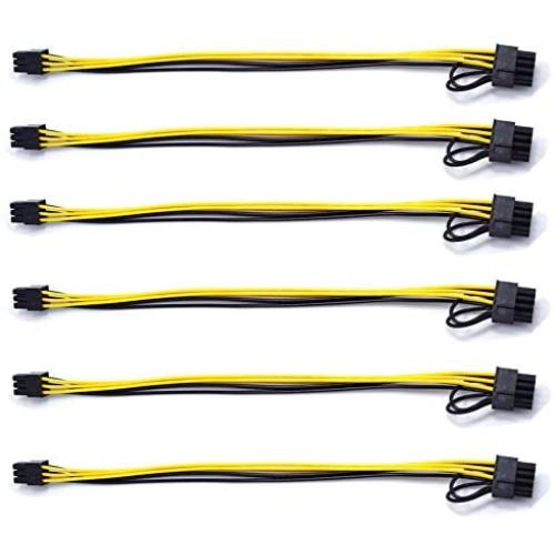 Endlesss 6 Pin Male to 8 Pin (6+2) Male PCIe Adapter Power Cable PCI Express Extension Cable 12.5 Inches (6 Pack)