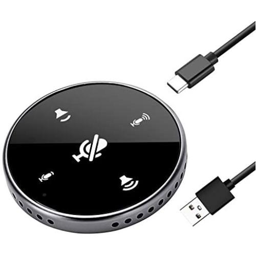 USB Conference Microphone with Speaker,Omnidirectional Speakerphone Computer Mic with 360º Voice Pickup, Touch-Sensor Buttons to Mute/Volume for Streaming, VoIP Call,Skype, Webinar, Interview-Black