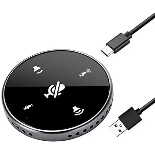 USB Conference Microphone with Speaker,Omnidirectional Speakerphone Computer Mic with 360º Voice Pickup, Touch-Sensor Buttons to Mute/Volume for Streaming, VoIP Call,Skype, Webinar, Interview-Black