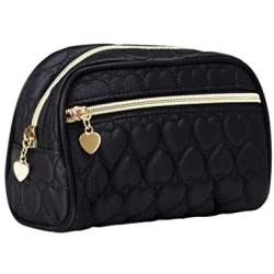 Harper Belle Beauty Quilted Heart Cosmetic Bag | Stylish Makeup Organizer Toiletry Bag for Women | Black
