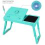 Laptop Desk for Bed Laptop Tray Table Foldable Stand Desk with Cooling Fan, 4 Port USB Hub, Adjustable LED Light, Mouse Pad and Storage Box for Working, Reading on Bed Couch Sofa (Aqua)