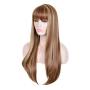 Smooth light brown long wig, slightly curly synthetic fiber, broken bangs wig, heat-resistant clothing wig, natural-colored female party hairstyle
