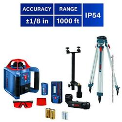 Bosch REVOLVE900 GRL900-20HVK Exterior 1000ft Range Horizontal/Vertical Self-Leveling Cordless Rotary Laser Kit with Tripod, 8ft Grade Rod and Laser Receiver