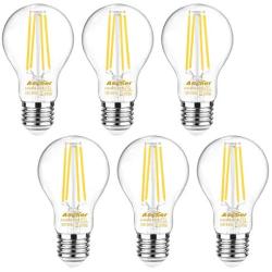Ascher 60 Watt Equivalent, E26 LED Filament Light Bulbs, Daylight White 4000K, Non-Dimmable, Classic Clear Glass, A19 LED Light Bulb/6-Pack