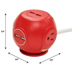 Accell Power Cutie - Compact Surge Protector with 3 Tamper Resistant 540J Surge Protected AC outlets and 4 USB-A Charging Ports, 4ft Cord, Red