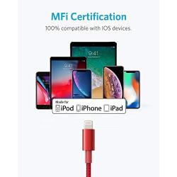 Anker 6ft Premium Nylon Lightning Cable, Apple MFi Certified for iPhone Chargers, iPhone SE/Xs/XS Max/X / 8/7 / 6 Plus / 5s, iPad Pro Air 2, and More (Red)