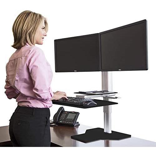 Uprite Ergo Sit2Stand Desktop Height Adjustable Workstation - Dual Monitor - Silver/Black