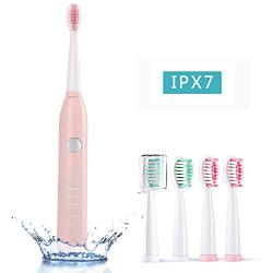 Miss Gorgeous Sonic Electric Toothbrush for Kids and Adult, USB Rechargeable Toothbrush, 5 Modes with 2 Min Build in Timer with 4 Replacement Heads(IPX7 Waterproof, Fast Charging) (pink2)