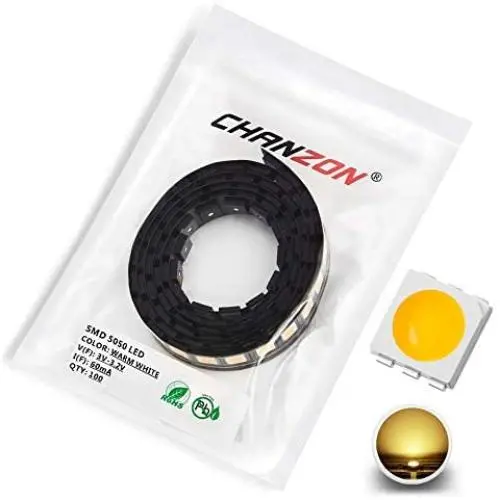 Chanzon 100 pcs 5050 Warm White 3000K SMD LED Diode Lights (Surface Mount 5mm x 5mm 3 Chips PLCC 6 pins 60mA 15-18LM) Super Bright Lighting Bulb Lamps Electronics Components Light Emitting Diodes