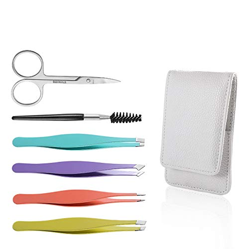 JOM Tweezers set for Eyebrows 6Pack Kit for Ingrown Hair Removal Professional Eyebrow Remover Facial Hair Remover for Women Girls Men Hair Plucking Ingrown Hairs Daily Beauty Tool with Leather Case