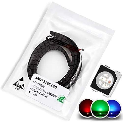 Chanzon 100 pcs 3528 (1210) SMD RGB Multicolor LED Diode Lights Chips (Red Green Blue Tricolor Common Anode PLCC 4 pin DC 20mA/Color) Lighting Bulb Lamps Electronics Components Light Emitting Diodes
