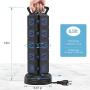 JACKYLED Power Strip Tower Surge Protector 18 AC Outlets and 4 USB Ports with 6.5ft Heavy Duty Extension Cord Electric Charging Station for Home Office Dorm Laptop Computer Black Dark Blue