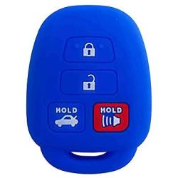 EXUNTECH 2pcs Silicone 4 Button Smart Key Fob Cover Remote Keyless Entry Bag Compatible with Toyota Camry Avalon Corolla RAV4 Highlander Venza HYQ12BDM, Black Blue