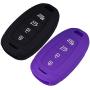 Lcyam Key Fob Cover Silicone Case Remote Holder Fits for 2019 2020 Hyundai Kona Santa Fe Veloster Sonata Keyless Smart Key 4 Button (Black Purple)