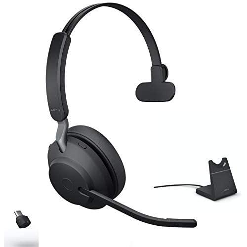 Jabra Evolve2 65 Wireless Headset USB-C Mono MS w/Stand, Bluetooth Dongle, Compatible with Zoom, Webex, Skype, Smartphones, Tablets, PC/MAC, 26599-899-889, Global Teck Gold Support Plan Included